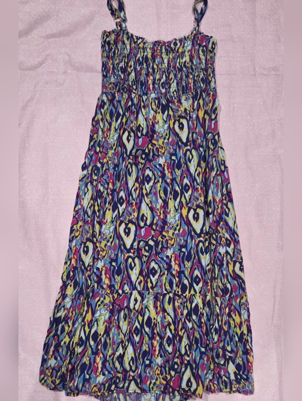Bobbie Brooks Multicolor Ikat Smocked Sundress with Blue and Pink